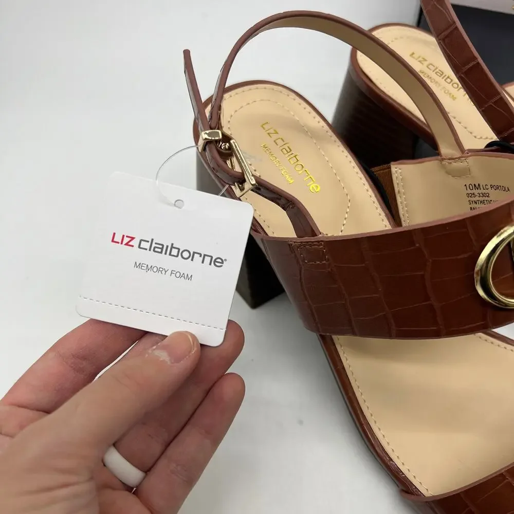 Liz Claiborne Womens Portola Heeled Sandals Cognac Brown Size 10M
